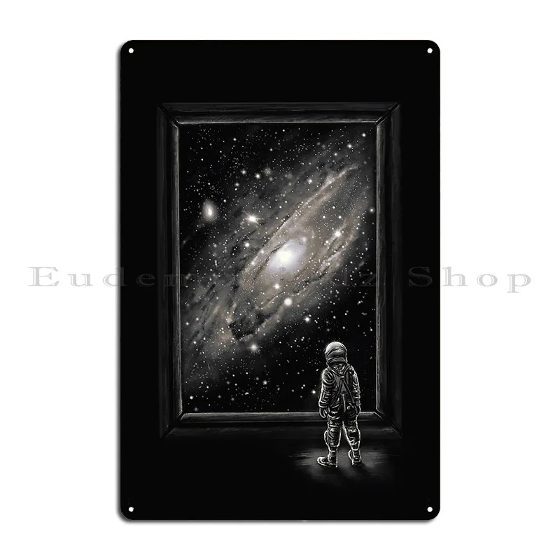 Looking Through A Masterpiece - Astronaut Looking Throu ... Metal Sign Painting Club Bar Design Classic Designer Tin Sign Poster