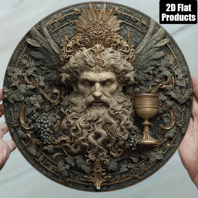 2D Metal Sign Round Hades God of The Underworld Theme Aluminum Wall Art Retro Decor for Home Office Living Room 8x8 Inch