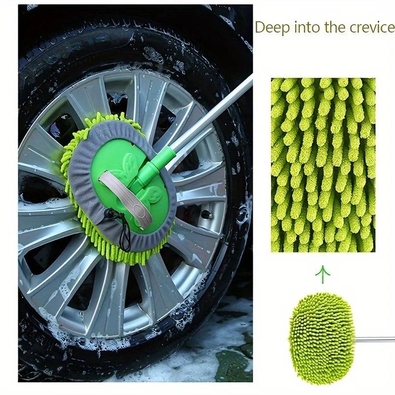 1 Stück Mikrofaser Auto-Waschbürste Mopp-Set, Schwammhandschuh mit Langem Griff Auto-Reinigungszubehör-Set Staubwedel Autowäsche-Werkzeuge – Detail 5