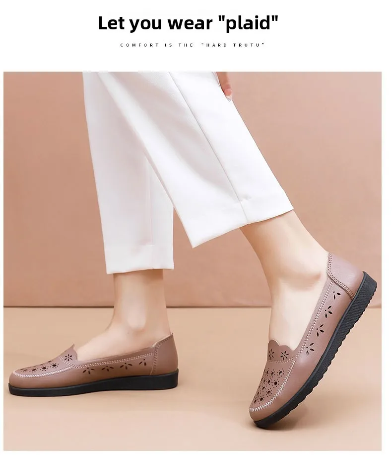 Sandalen Sommer Komfort Baotou Weiche Sohle Mutterschuhe Flache Sohle Damenschuhe Lochlederschuhe Schuhe für mittlere und ältere Altersgruppen – Detail 16