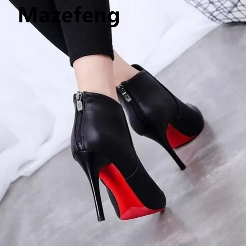 Women Sexy Pointed Toe Super High Heels Ankle Boots Autumn Winter Warm Short Plush Booties Woman Shiny Sequin Botas Mujer 2021