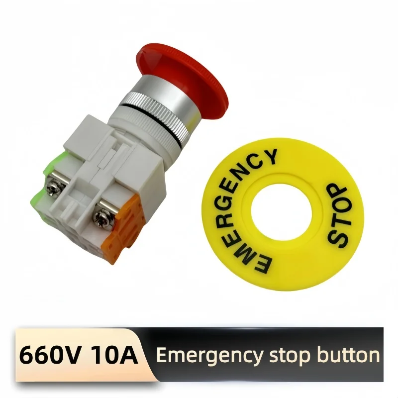 Red Mushroom Cap 1NO 1NC DPST Emergency Stop Push Button Switch AC 660V 10A Switch Equipment Lift Elevator Latching Self Lock