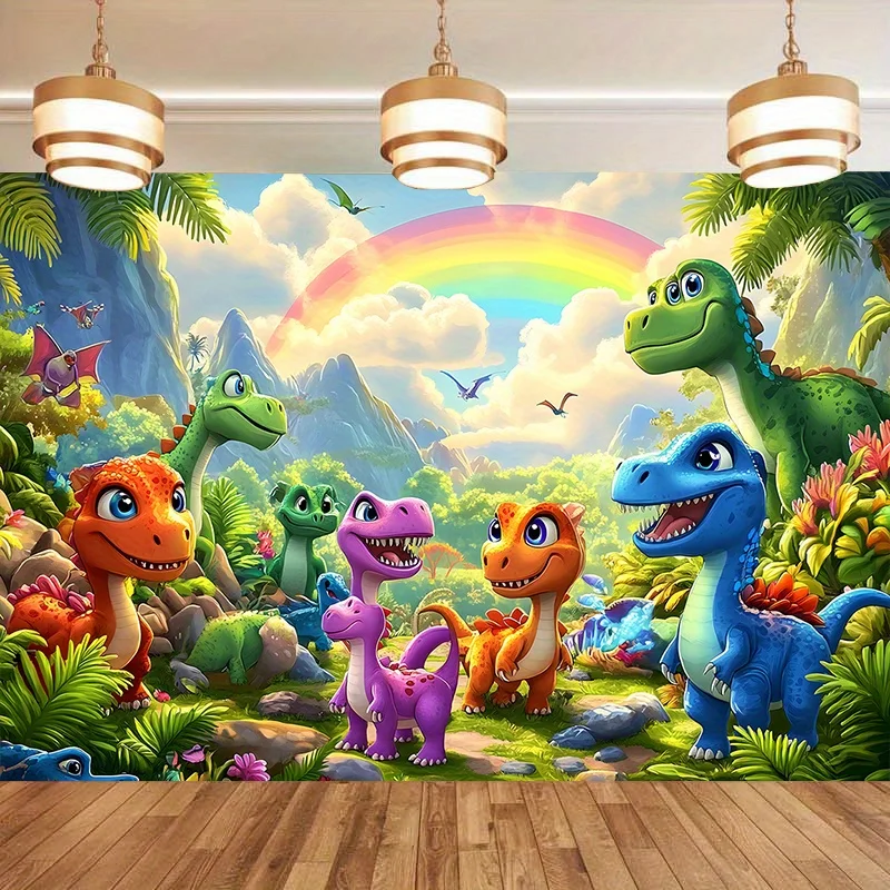 Cartoon Dinosaur Tapestry - Cute Dino Kids Room Decor Rainbow Jungle Wall Art Colorful Dinosaur Hanging Polyester Multiple Sizes
