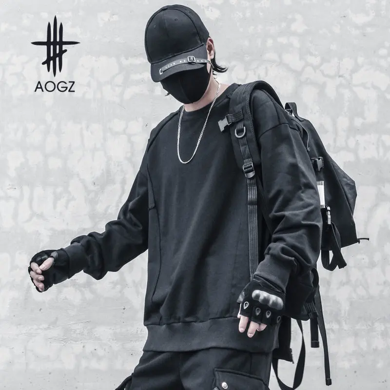 

AOGZ Streetwear Casual Hoodies Sweatshirts Men Women Loose Stitching Pullover Cotton Techwear Clothing Tops Hip Hop Autumn