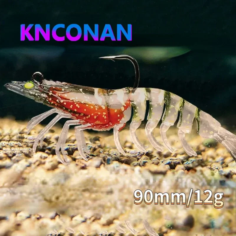 

90mm Luminous Shrimp Silicone Artificial Bait Simulation Soft Prawn With Hooks Carp Wobbler For Fishing Tackle Lures Accessories