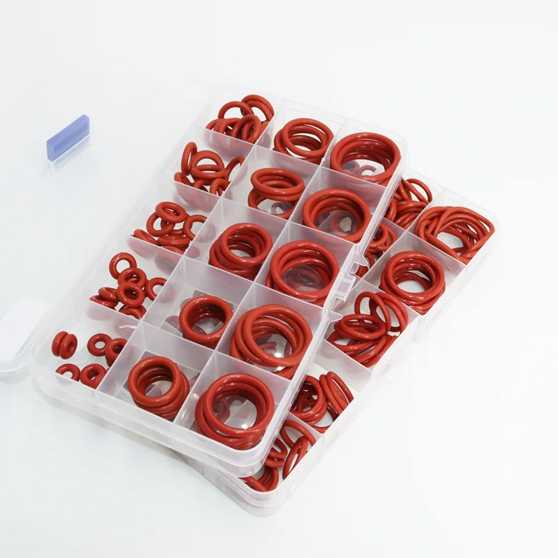 Red Silicone O Rings 250-100Pcs O-Rings Red Silicone VMQ Seal Sealing O-Rings Silicon Washer Rubber O-Ring Assortment Kit Set