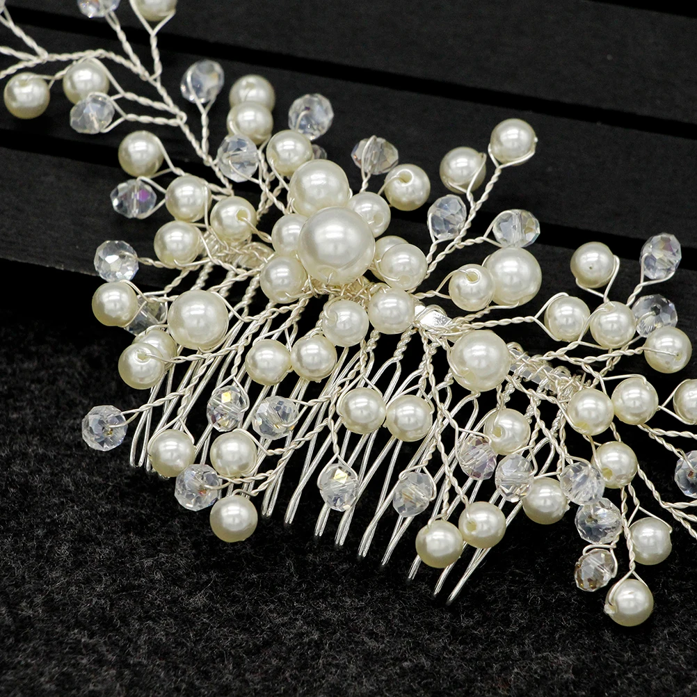 

Pearl Comb Delicate Hair Bride Insert Rhinestone Accessory Wedding Headpiece Bridal Headdress