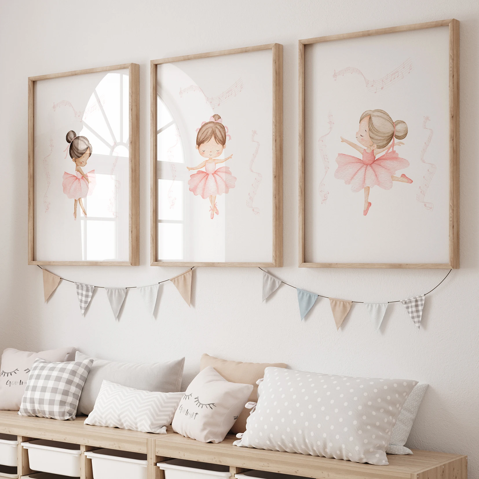 3 stücke Cartoon Kinder Rosa Mädchen Ballett Wand Kunstdrucke Leinwand Malerei Poster Bild Für Wohnzimmer Wohnkultur