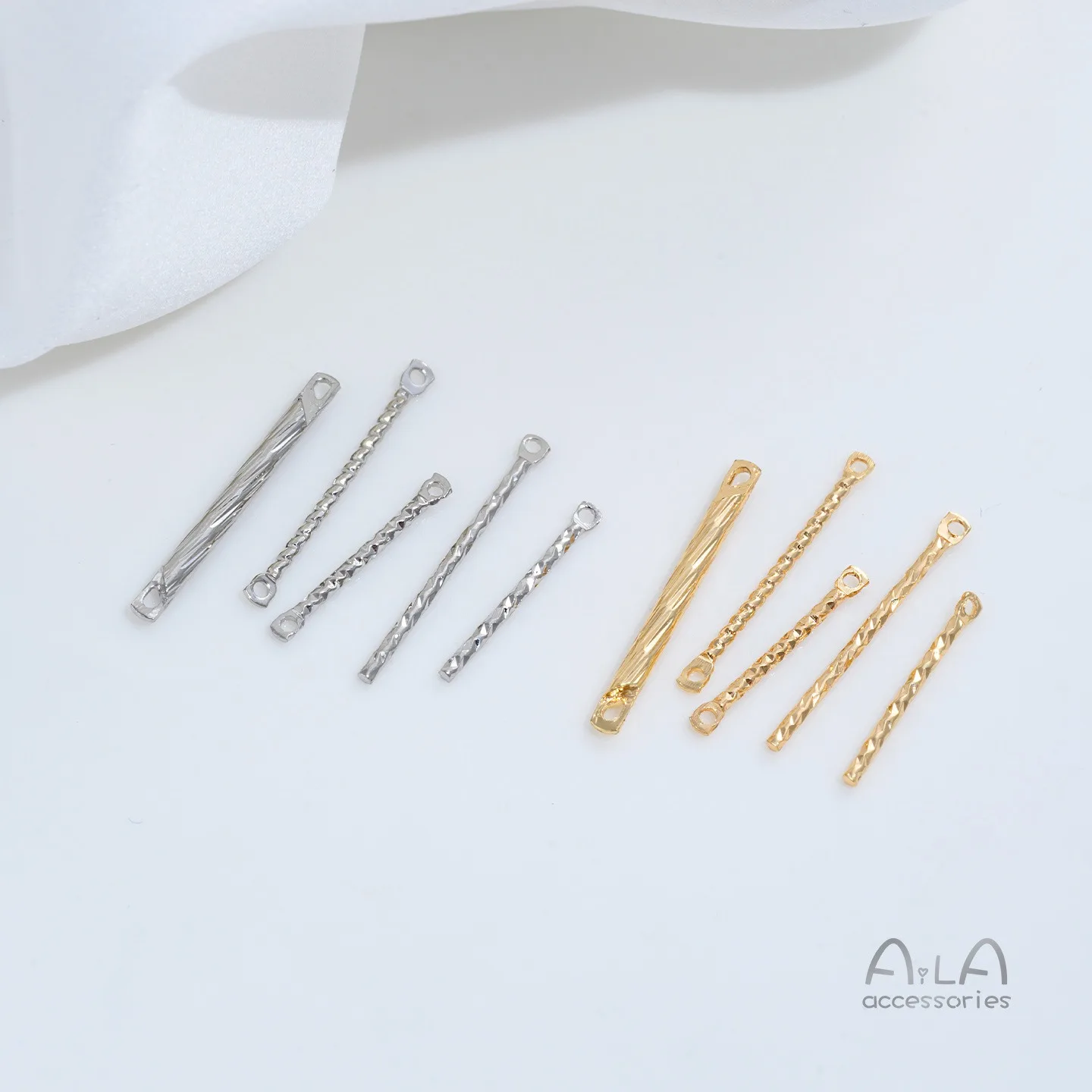 Color Retention 14K Gold Plated Brass Twisted Embossed Double-hole Bar Connector DIY Bracelet Necklace Jewelry Accessories