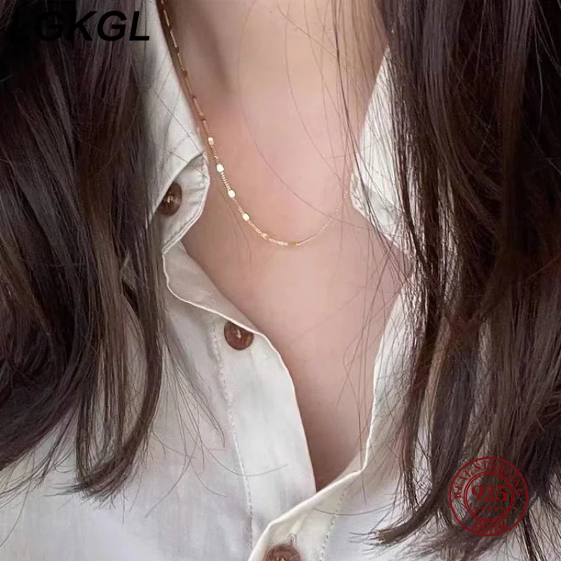 LGKGL  real 925 silver necklace women\'s sterling silver collarbone chain necklace glitter chain necklace silver jewelry