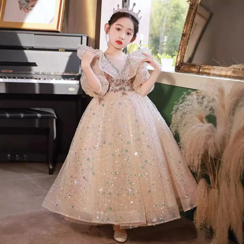 

Girls' Formal Flower Wedding Little Girl Princess Dress Children's High-end Host Piano Performance Outfit Spring Edit