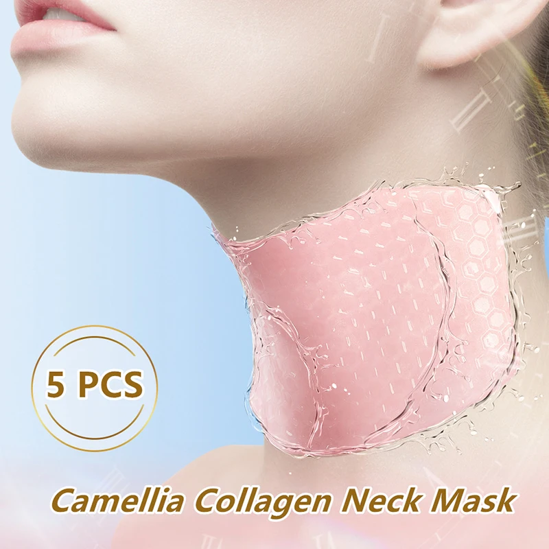 Ilisya Gel Collagen Neck Mask Camellia Essence Moisturizing Firming Anti Wrinkle Skin-Safe Patches Sunburn Recovery Pads 5 PCS