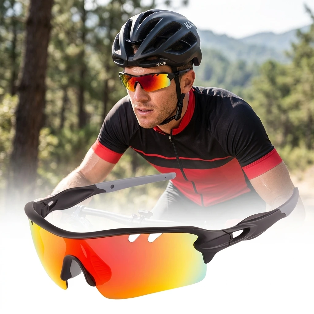 

Polarized Sports Sunglasses Cycling Sun Glasses for Men Women with 5 Interchangeable Lenes for Running Driving