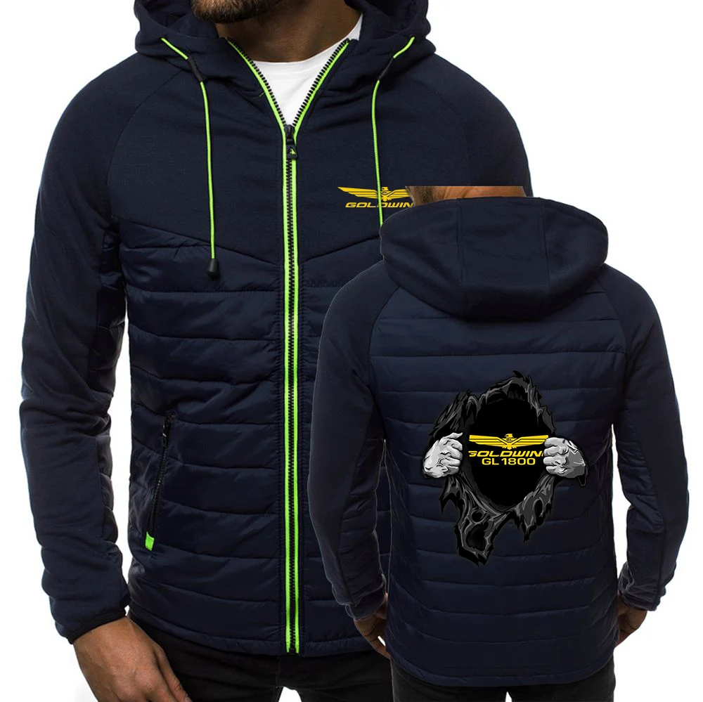 2024 Goldwing GL1800 Motorcycle Men Autumn and Winter Print Comfortable Casual Fashion Patchwork Cotton-padded Jacket Hooded Top