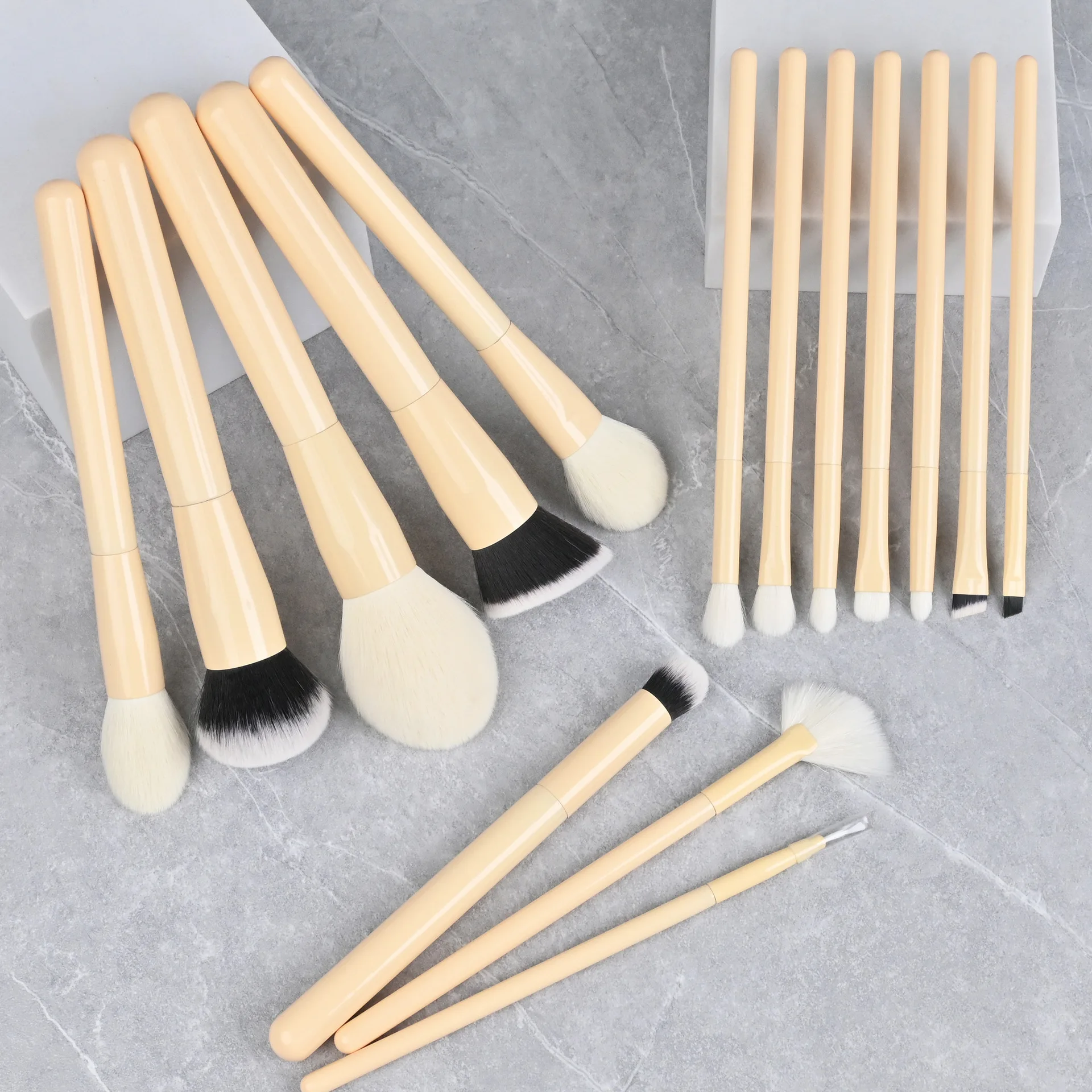 Conjunto de pincéis de maquiagem, 15 peças, cabra, cabelo natural, kit de pincéis brancos, luxo, profissional, academia, logotipo privado personalizado, 5 conjuntos