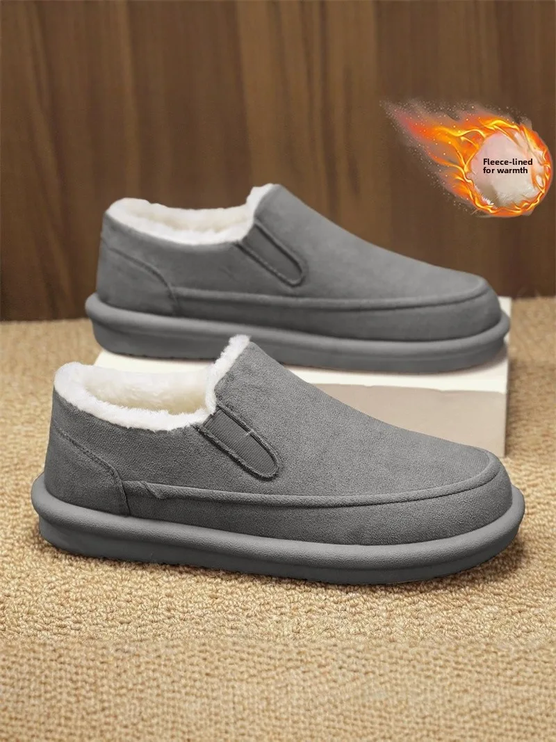 Men's Winter Thickened Fleece Lined Leather Fur Integrated Snow Boots Anti-slip Waterproof Outdoor Casual Shoes Warm Cotton S...
