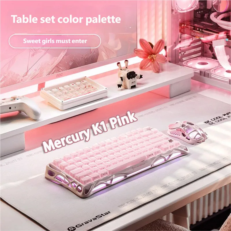 Teclado Mecánico Inalámbrico para Juegos GravaStar Mercury K1 75%, Diseño de Exoesqueleto de Aleación de Aluminio, Retroiluminación RGB, Conector Intercambiable en Caliente