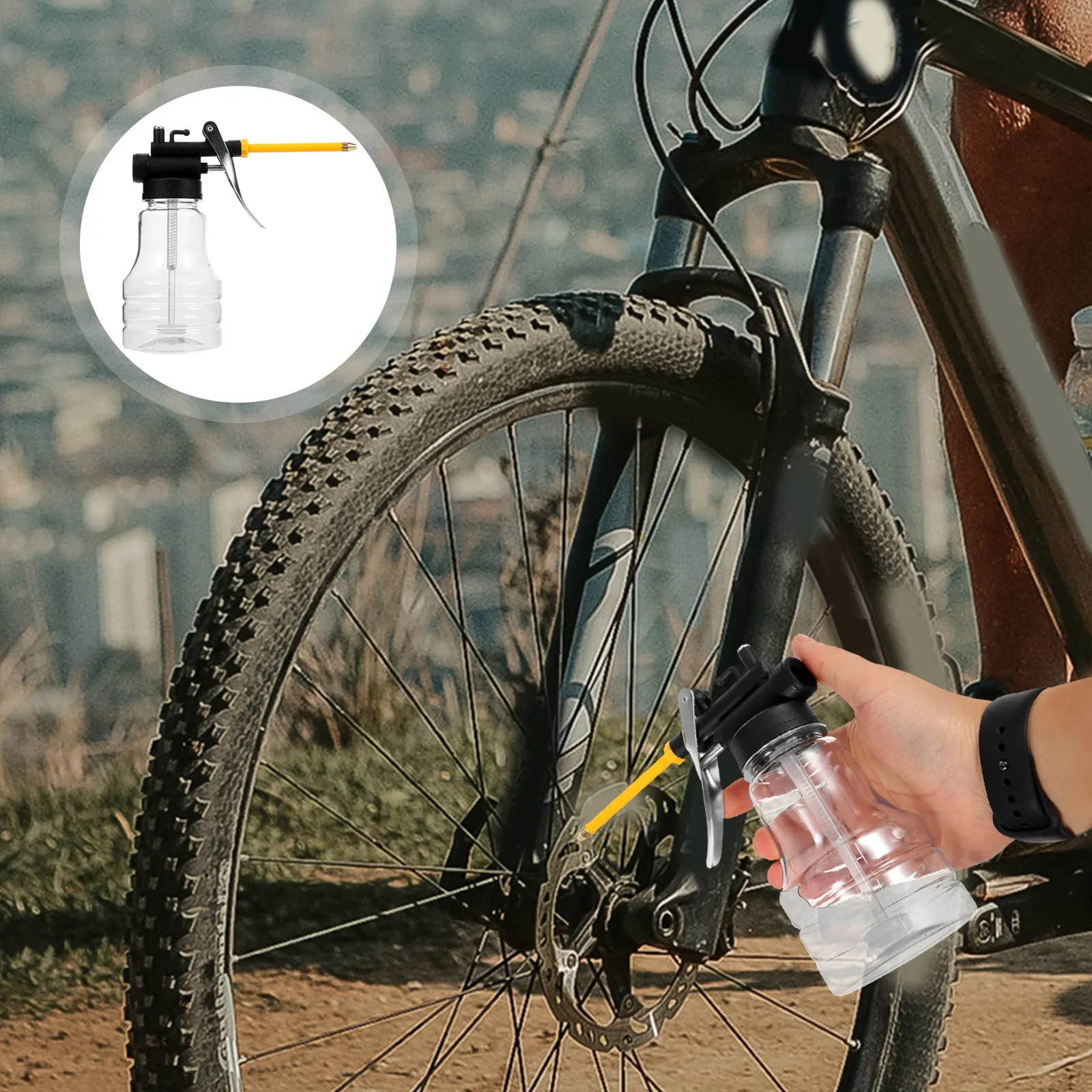 Bomba de lata de aceite, engrasador, bomba manual de 250ml, plástico duradero, nivel de aceite transparente, manguera ajustable Visible, mantenimiento mecánico de bicicleta