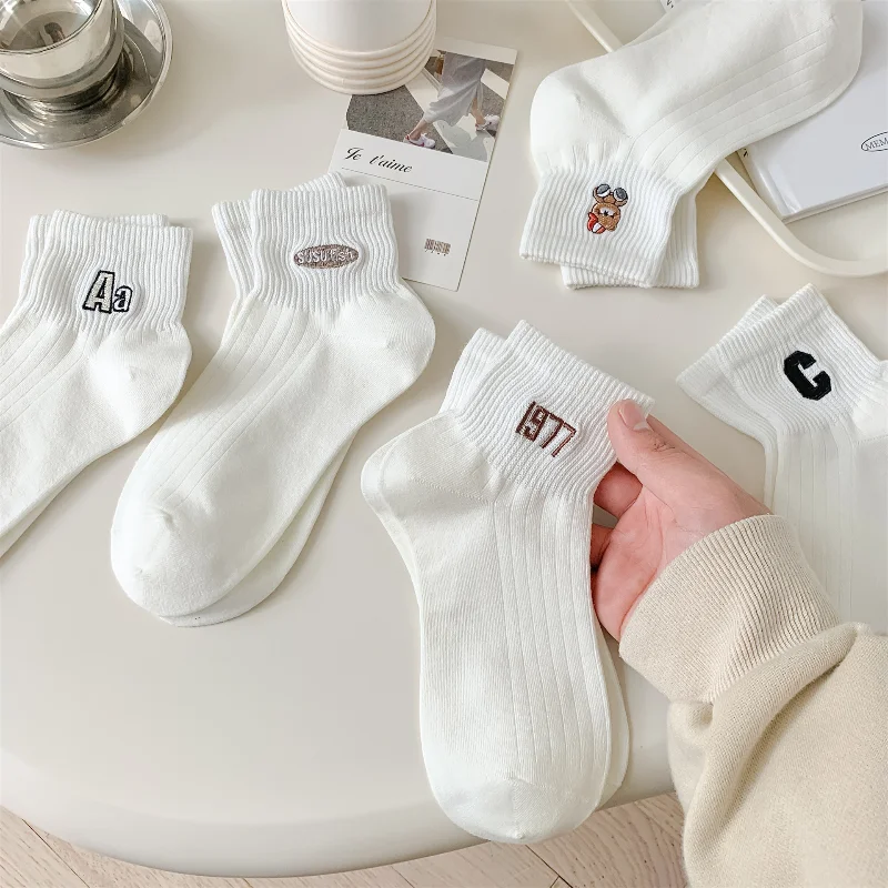 Socks Women Spring Summer Embroidery Simple Letter Boat Socks Street Sports Wind Wicking Sweat Breathable Cotton Socks