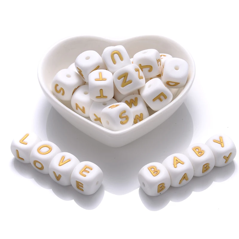 

200Pcs 12mm Alphabet English Silicone Letter Beads Baby Teether Accessories For Personalized Name Pacifier Clips Teething Toy