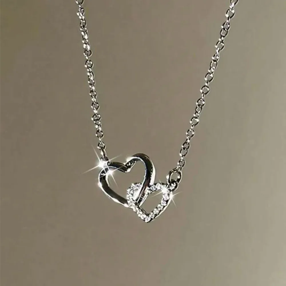 

New Fashion Simple Silver Color Love Heart Pendant Necklace Charm Chain Collares Necklace for Women Party Jewelry Daily Wear