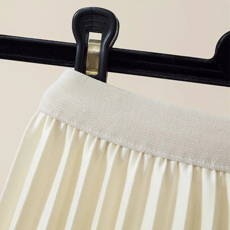 2025 Estate femminile coreano Slim Fit gonne sottili Lady tinta unita a vita alta abito medio-lungo ragazze gonne a pieghe a trapezio allentate