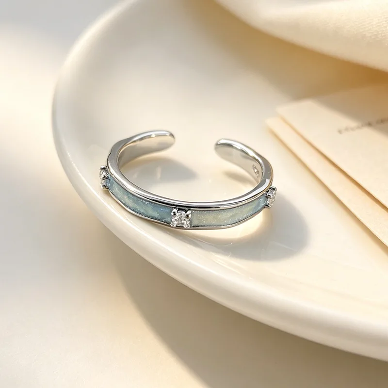 925 Silver Open Finger Ring Clear CZ Elegant Vintage Red Heart Love Blue Enamel For Women Girl Jewelry Gift Dropship Wholesale