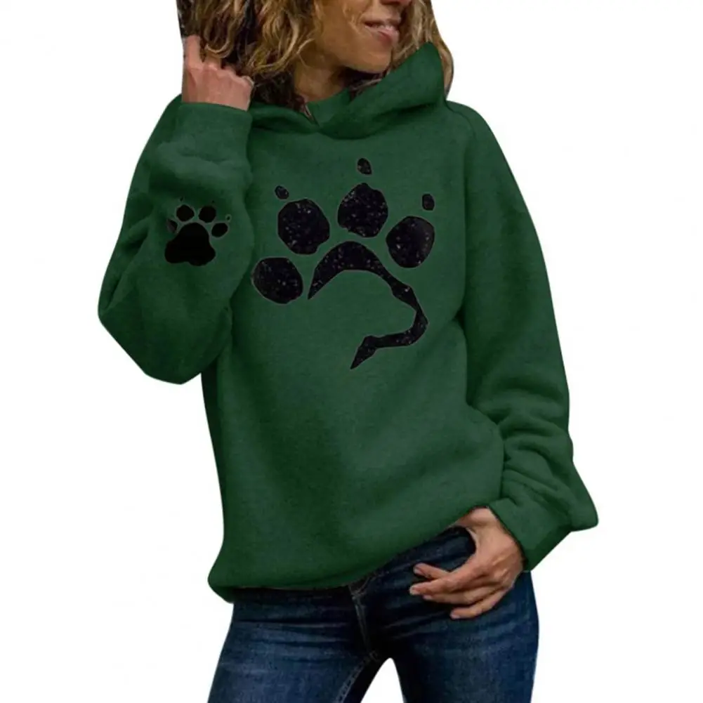 Women Hoodie Cartoon Paw Print Hooded Hat Loose Thick Cold-proof Pullover Plush Soft Spring Hoodie Sweatshirts Ropa Mujer Tops