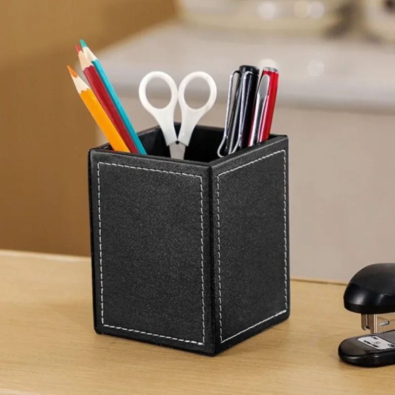 シンプルな PU スクエアシングルペンホルダー無地レザー収納ホルダークリエイティブオフィス/学校デスクトップ収納ボックスビジネスギフト
