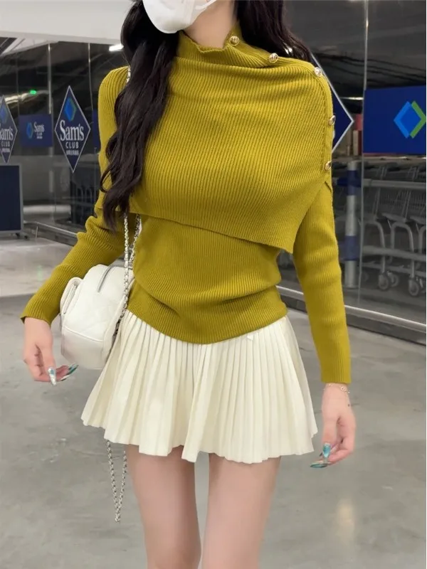 

Женский вязаный свитер с высоким воротником Long Sve Slim Fit Winter New Sle Faionable Base Layer irt French Sle Medium Th...