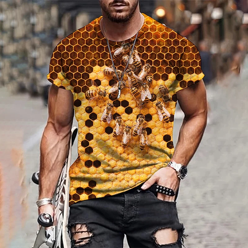 Summer Harajuku 3D Print Bees Honeybee T Shirt Animal Apoidea Graphic T-shirts Men Funny Streetwear Short Sleeves Mens Clothing