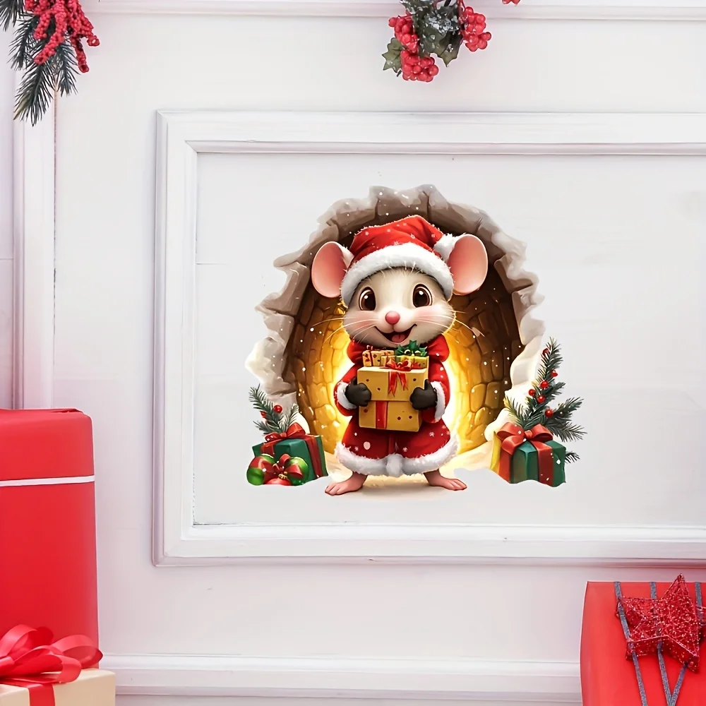 Christmas Mouse Hole Wall Sticker Living Room Wall Edge Home Decoration Mural For Kids Bedroom Wallpaper Funny Rats S696
