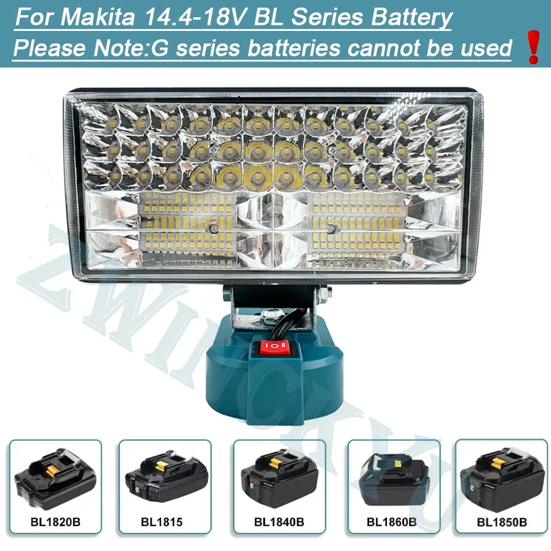 Cordless LED Work Light 8 inch Flashlight For Makita 18V BL1430 BL1830 Li-ion Battery Emergency Lamp Camping Jobsite Lights