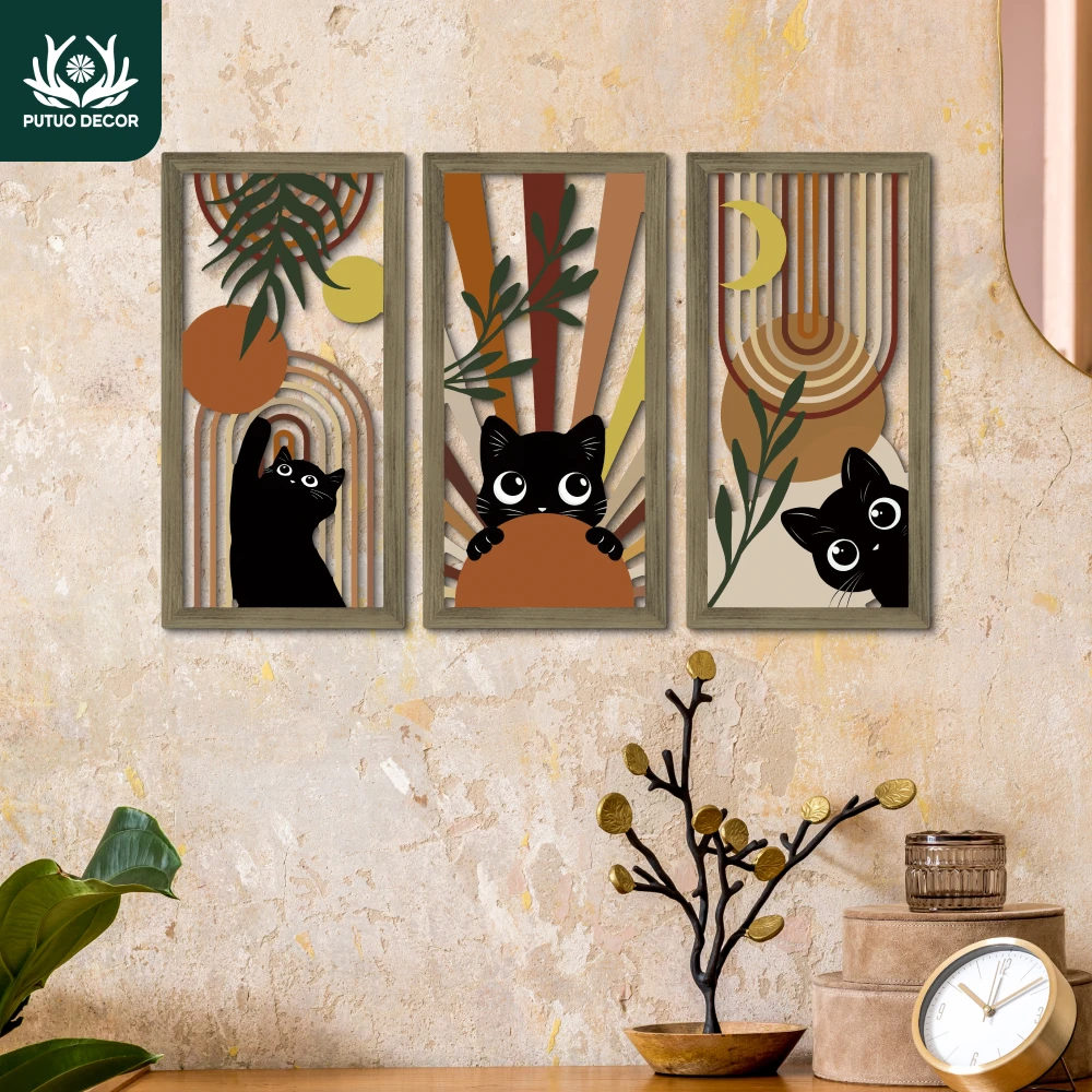 

Putuo Decor 3pc Boho Style Arche, Wooden Painting Decoration, Bohemian Wall Art Decor, Gift