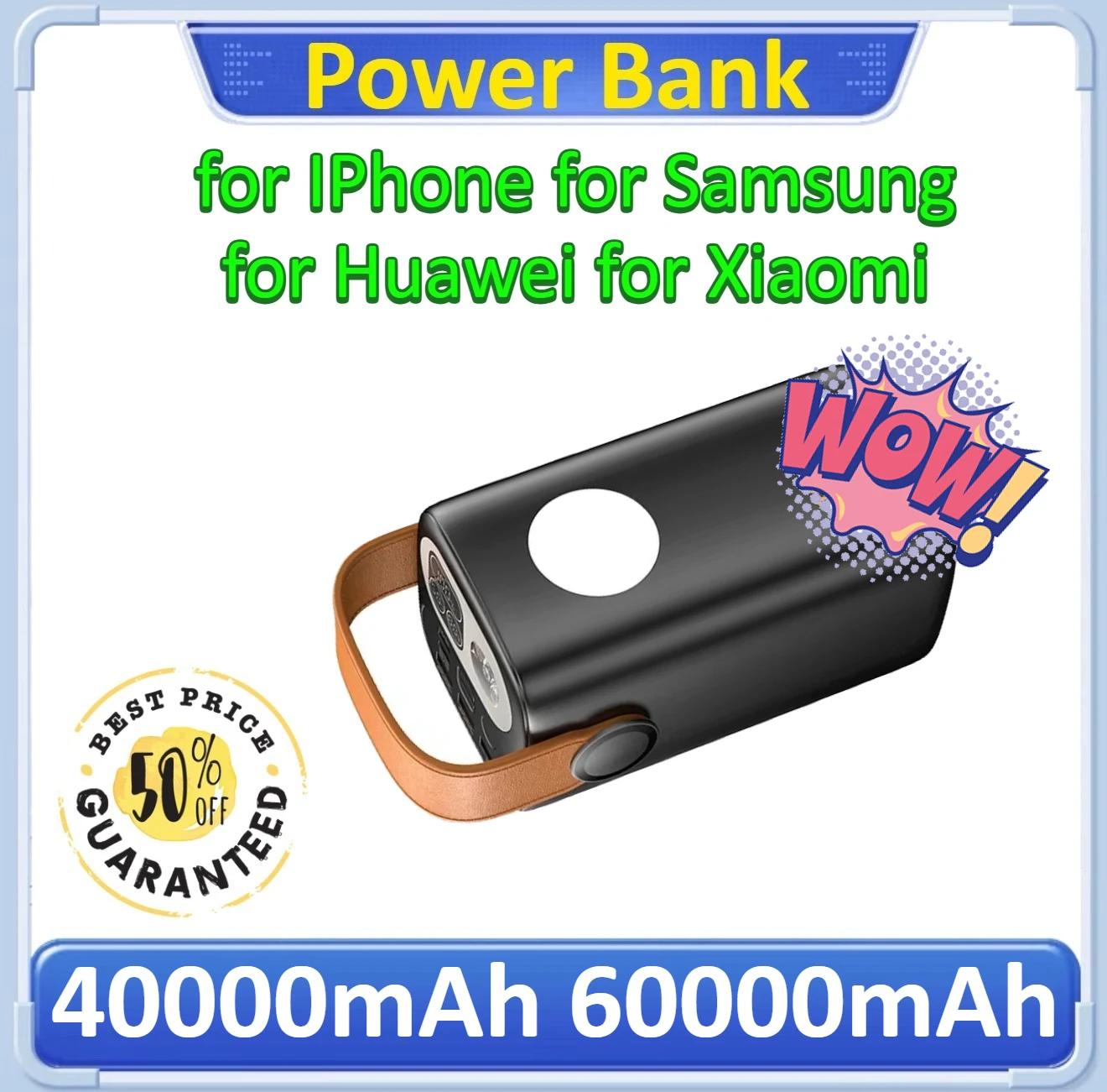 

Power Bank Super Fast Charging Outdoor Mobile Power Supply for Laptop For IPhone For Xiaomi For Huawei 40000mAh 60000mAh