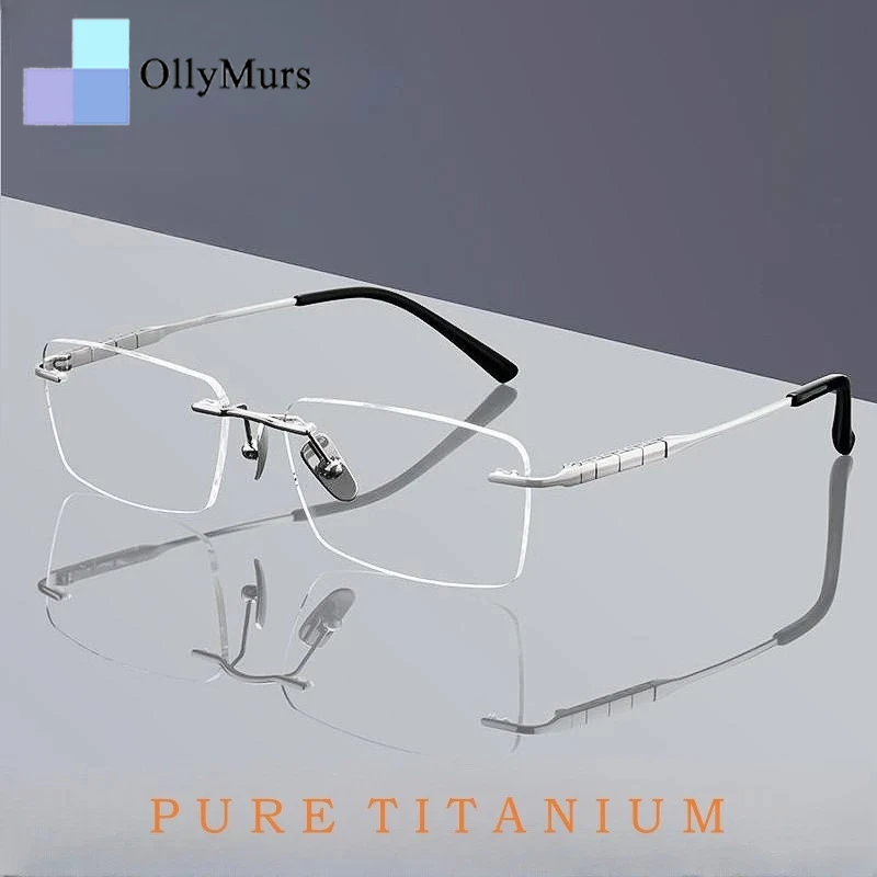 

OLLYMURS New Business Ultra-light Luxury Pure Titanium Eyewear Retro Fashion Optical Prescription Men's Rimless Glasses Frame