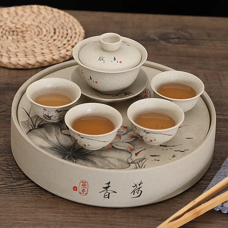 

Table Coffeeware Tea Tray Travel Sugar Statue Wedding Natural Tea Tray Rolling Handles Snack Bandeja Giratoria Home Decoration