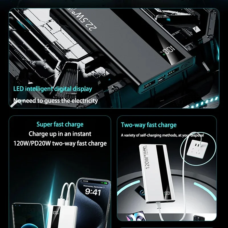 OnePlus 200000mAh 120W Power Bank Batteria di ricarica super veloce Display digitale ad alta capacità Power Bank per Xiaomi Iphone Samsung