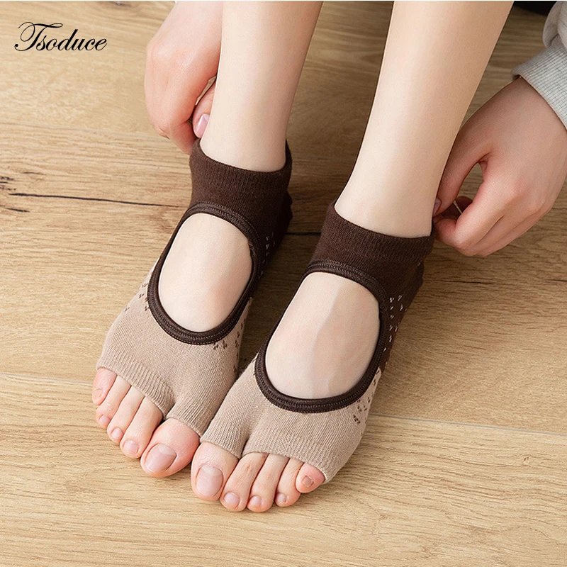 

Professional Half Toes Yoga Socks Jacquard Breathable Backless Anti-Slip Women Pilates Dance Ballet Sport Cotton Socks Fitness