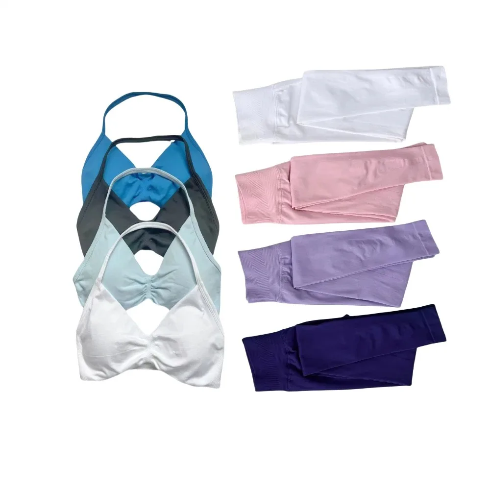 

Комплект из 2 предметов для йоги, женский бесшовный бюстгальтер и леггинсы на бретелях, высококачественный спортивный комплект для йоги, пилатеса, тренажерного зала