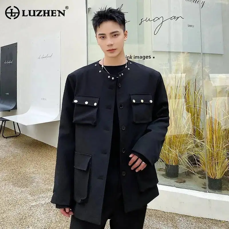 LUZHEN Spring Original Detachable Stand Neck Design Casual 2026 Jacket Men's Fashion Handsome Pockets Decorate Male Coat JY7060