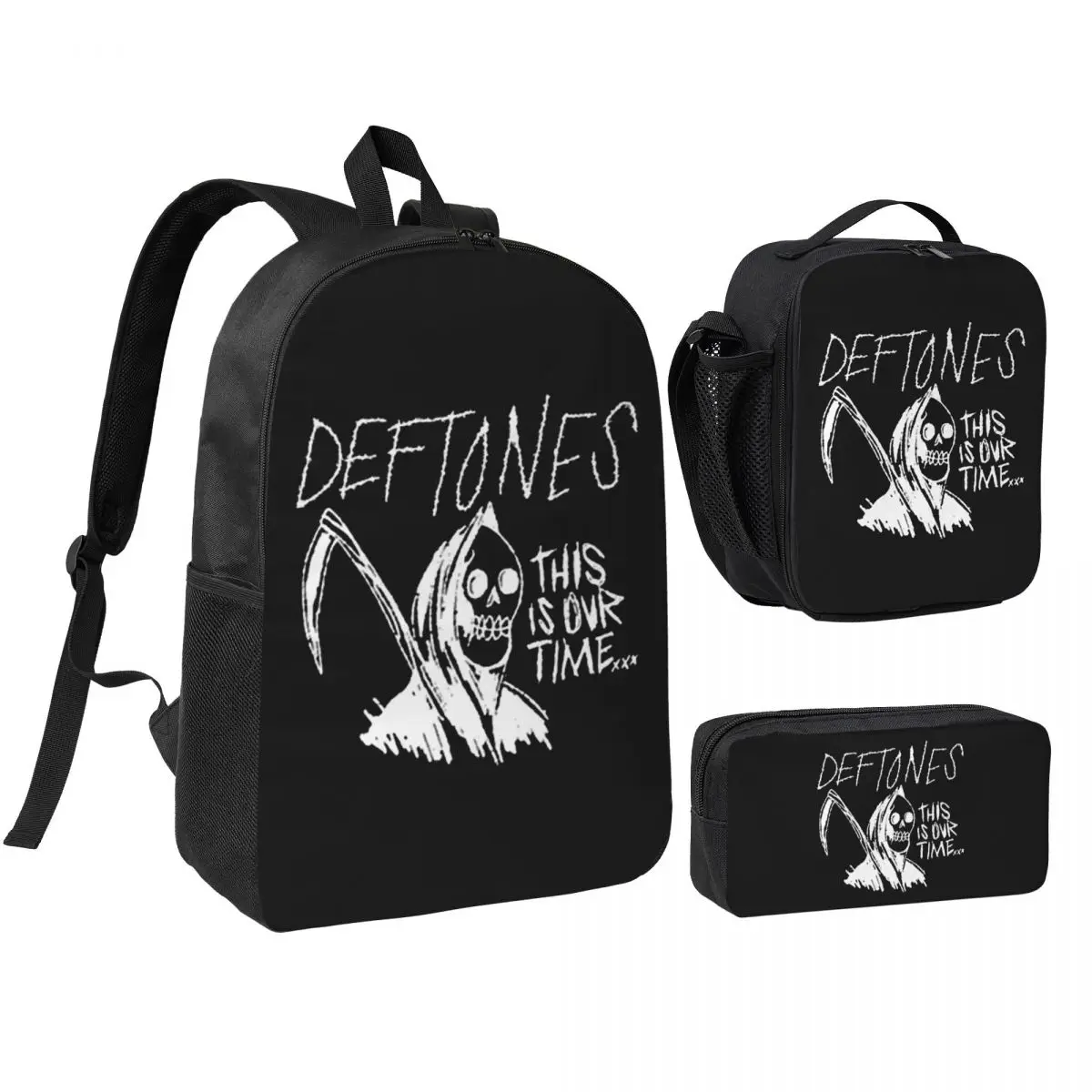 Metal Punk Rock Deftones Backpack  Boys Girls BookBag School Bag Computer Shoulder Bags 3ps Insulated Lunch Bag Pencil Case