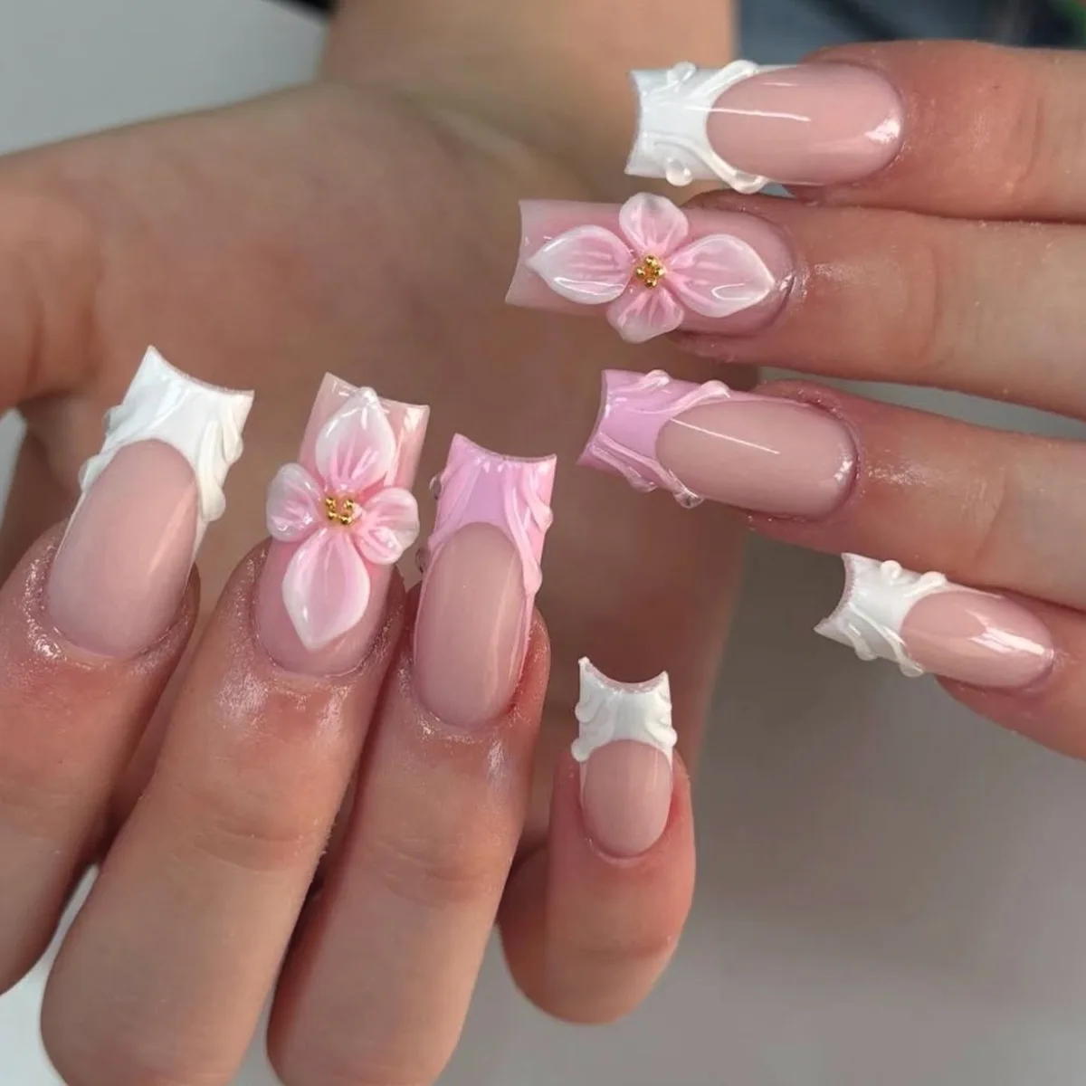 

3D relief decorative armor, long water pipe, diamond-set nude color wearable artificial nails