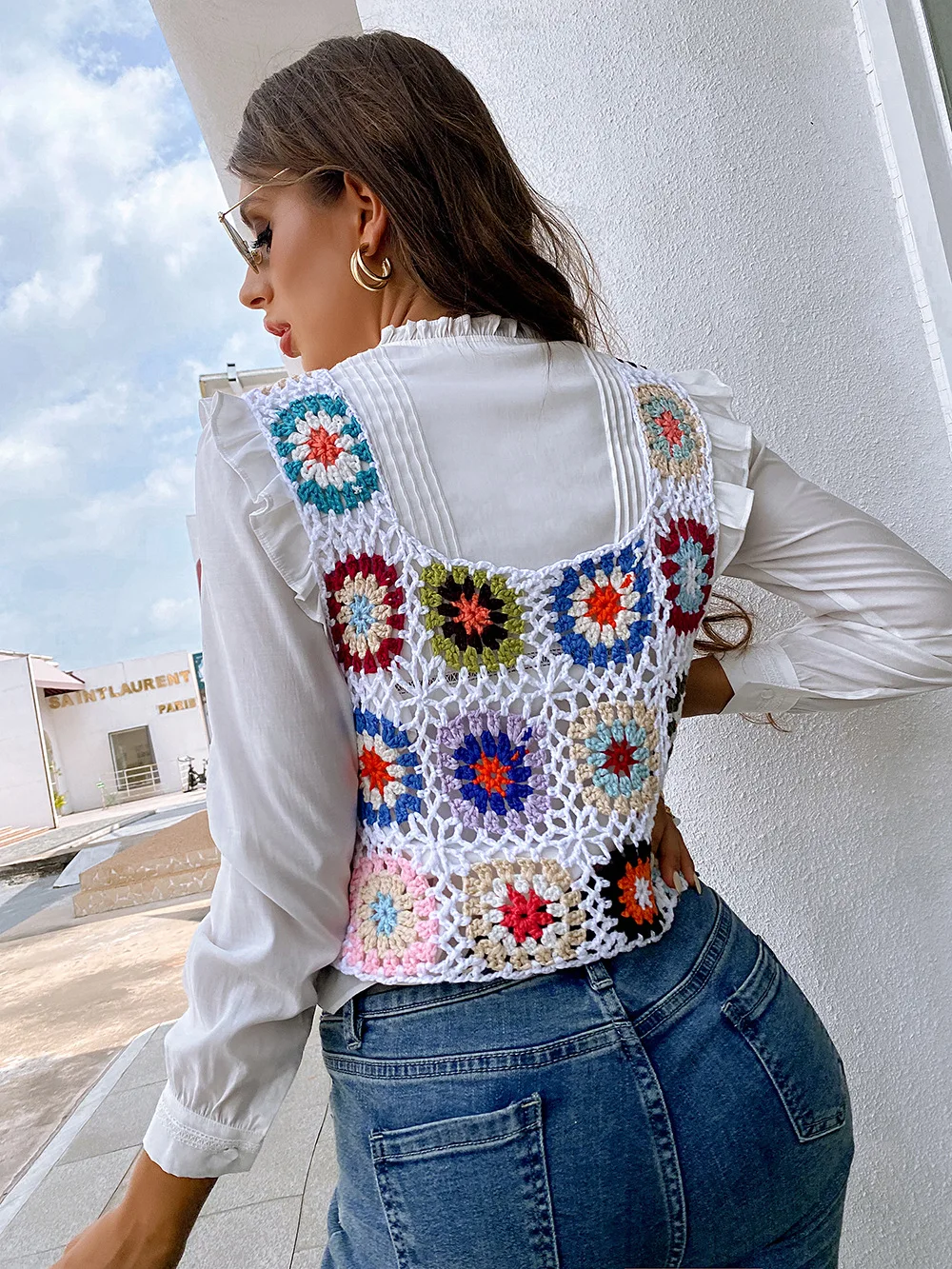 H80 & S90 nowych kobiet ręcznie w stylu Vintage lato czechy Patchwork bez rękawów wielu Cami szydełka drążą Retro plażowe stroje kąpielowe zatuszować