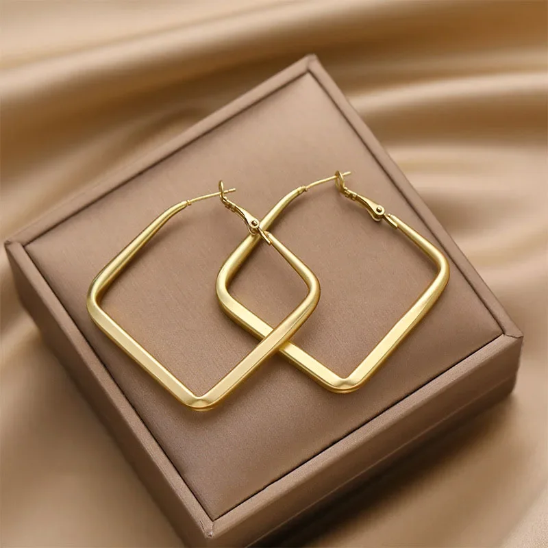 New Geometric Metal Earrings Women's Irregular Big Square Earrings Femme Hoop Earrings Fashion Jewelry Gift Pendientes 2024