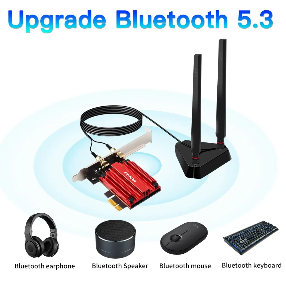 Adapter FENVI WiFi 6E AX210 5374Mbps Tri Band 2.4G/5G/6Ghz Blue-tooth 5.3 802.11AX Game Red Wireless Network Card Win10/11