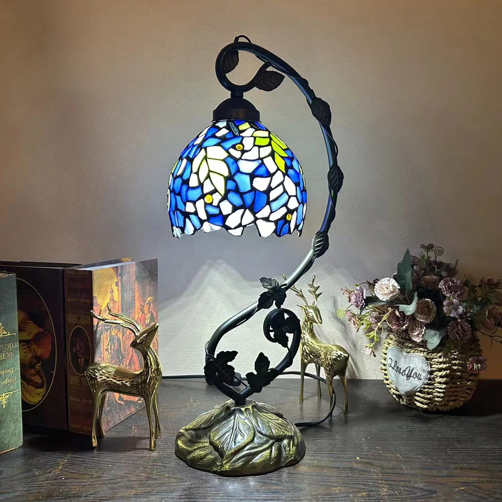 

8 inch 20cm Stained Glass Shade Tiffany Vintage Desk Lamp