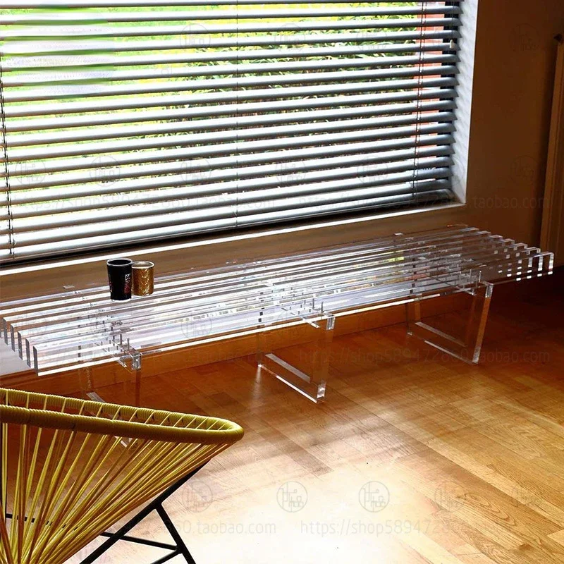 

Transparent Acrylic Long Stool Clothing Store Fitting Room Shoe Changing Stool Rest Bedroom Bed End Stool