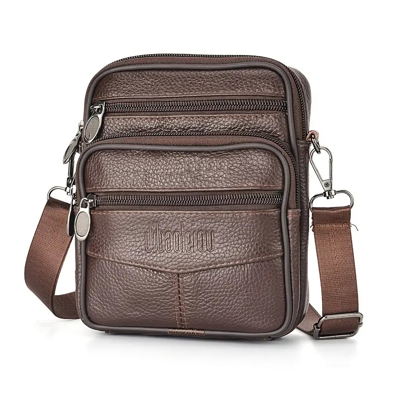  Men's New Genuine Leather Crossbody Bag Vertical Trendy Multifunctional Shoulder Bag Briefcase Casual Travel Messenger Bag 