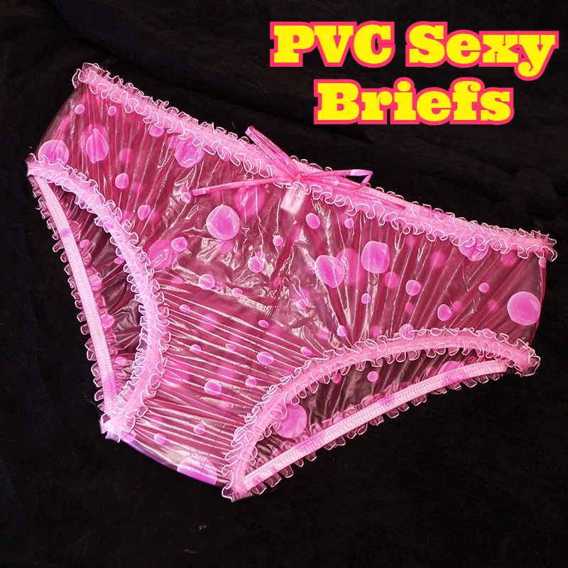 PVC Transparent Waterproof Sexy Purple Bubble Texture Lace Trim Mid Waist Triangle Panties Leak Proof Plastic Lingerie Women New